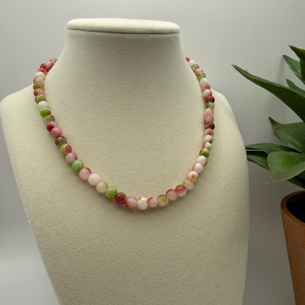 New Artisan Made Watermelon Inspired 16" Elegant Multicolor Beaded Necklace